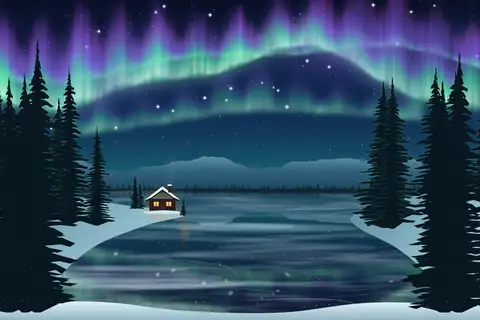 Nordlys over søen