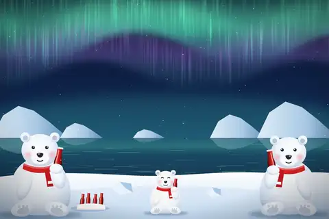 Isbjørne i nordlys