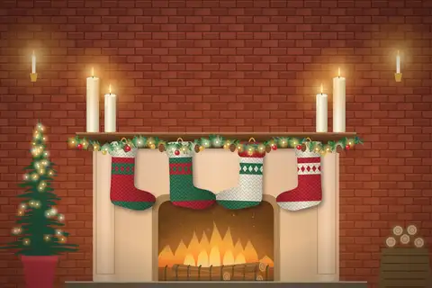Julestrømper ved kaminen