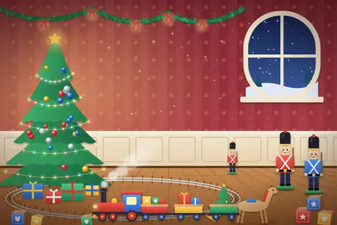 Legetøjstog ved juletræet